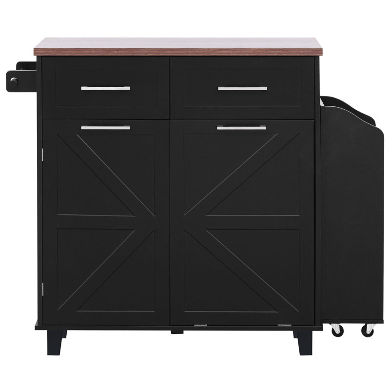 Farmhouse Kitchen Island With Drop Leaf, Black