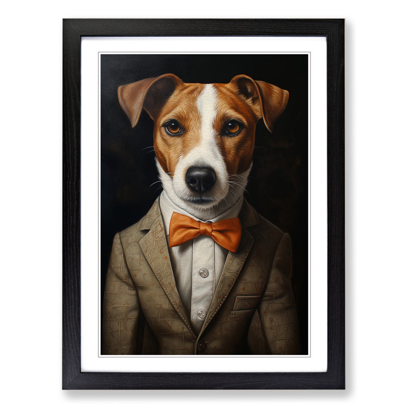 Jack Russell In A Suit Painting No.3 - Framed Print, Black Framed, 64cm H x 46cm W x 2cm D