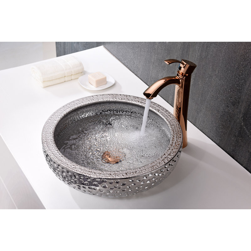 Lavabo de salle de bain vasque circulaire en verre trempé Levi, Argent moucheté