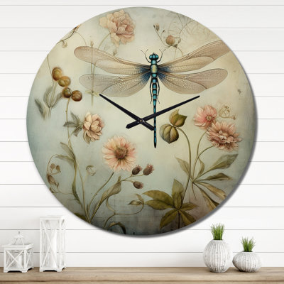 Horloge murale rétro en métal avec libellule volant II