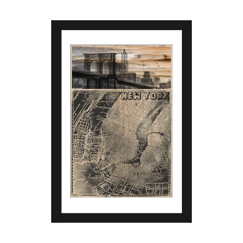 « antique, old city map iii », impression sur toile tendue, H 32 po x l 24 po x P 1 po, Papier d'art encadré noir, Blanc