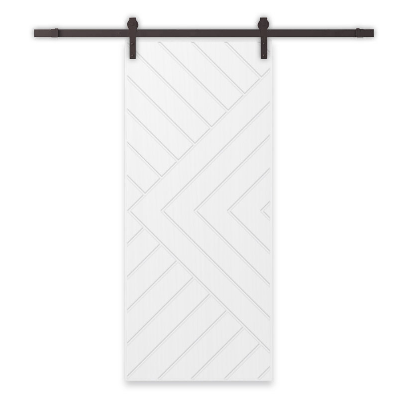 Porte de grange à panneaux et en bois manufacturé avec quincaillerie d'installation, 34 po x 96 po, Blanc, Bronze huilé