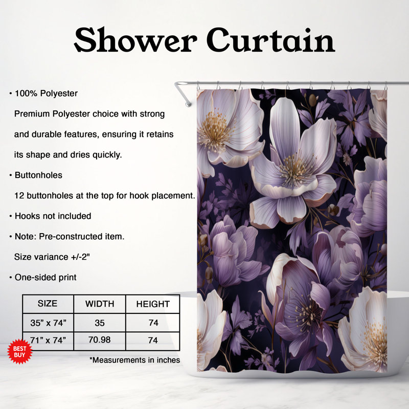 Violet Bud - Premium Shower Curtain, 74"H x 71"W