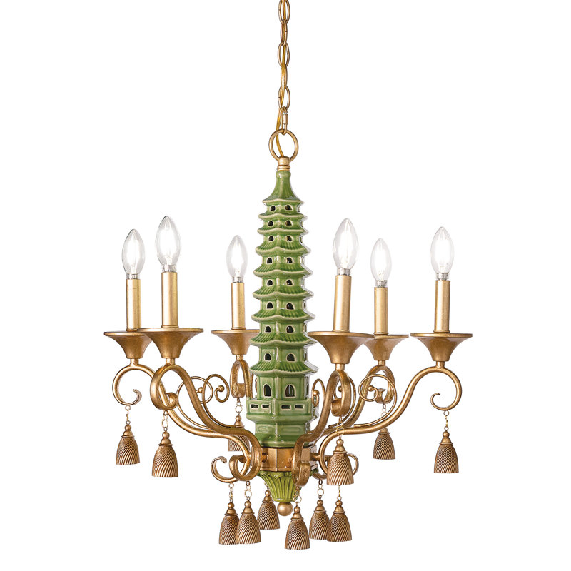 Madcap Cottage 6 - Light Chandelier, Gold/Green