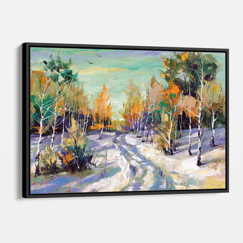 Armad multicolore Winter Road To Woods sur toile, H 12 po x l 16 po, Cadre noir