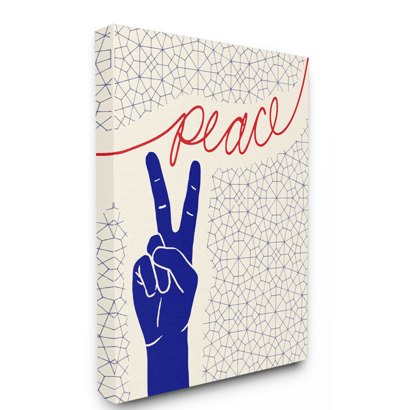 " Peace Hand Sign Pattern Blue Red Design ", Wrapped Canvas, 20" H x 16" W