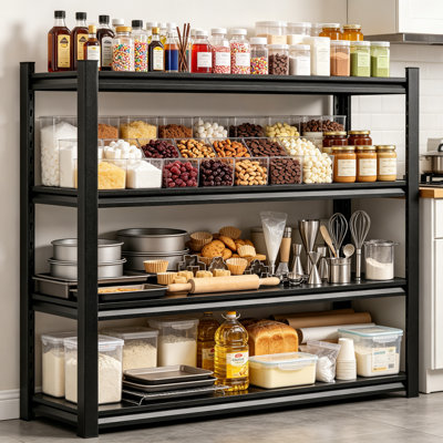 Étagère de boulanger en métal à 4 niveaux, H 44 po x l 20 po, tablettes de rangement réglables pour la cuisine, tablette industrielle robuste de 2400 lb, résistante à la rouille, support pour micro-ondes avec poteaux à double couche épaissie, pour sous-sol