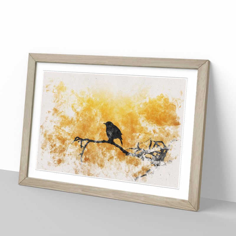 Bird at Sunset - Picture Frame Painting, 65cm H x 90cm W x 2cm D, Oak
