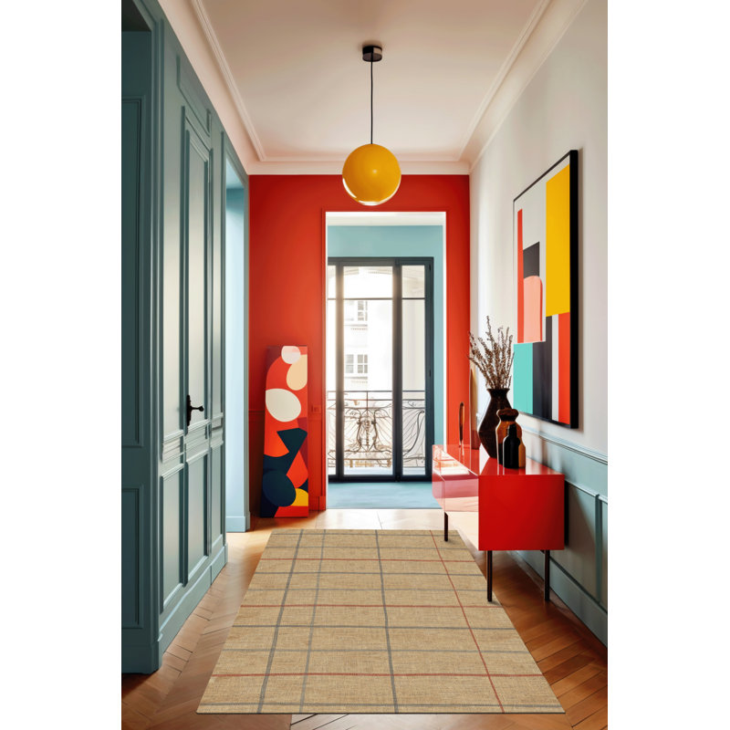 Tapis intérieur / extérieur en polypropylène tissé à la machine Narcissa, Tapis de couloir 3 pi 4 po x 9 pi 11 po