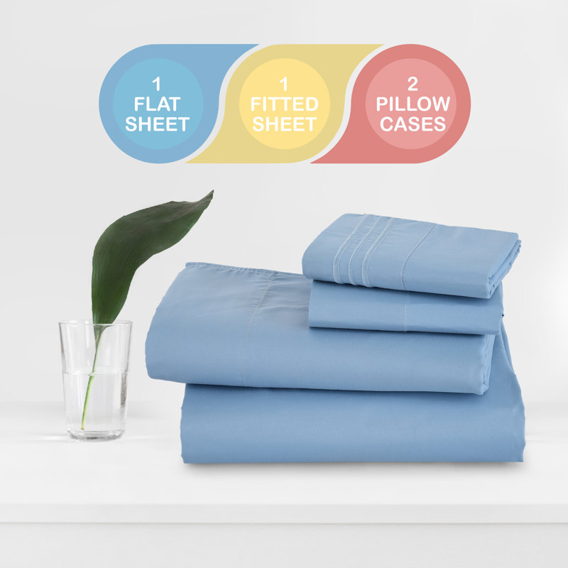 Ensemble de literie en microfibre 1800 Series, Ensemble de draps pour lit simple avec 1 taie d'or, Bleu