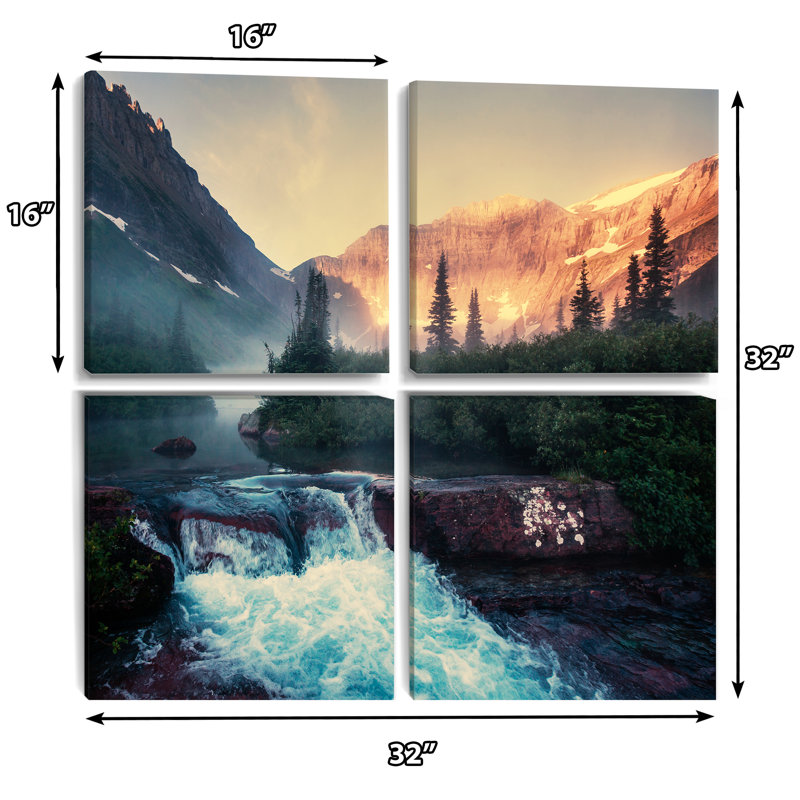 Glacier National Park Montana - Paysage, reproduction d'art sur toile, ensemble de 4 pièces