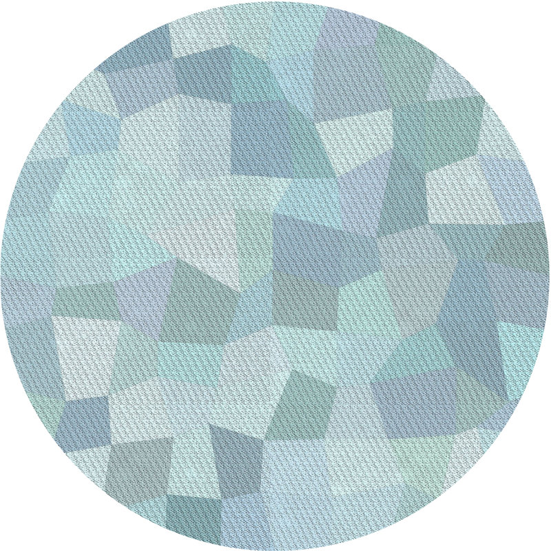 Laine tissée à la machine à motifs géométriques et polyester bleu-vert Aqua Tapis décoratif, Rond 5 pi