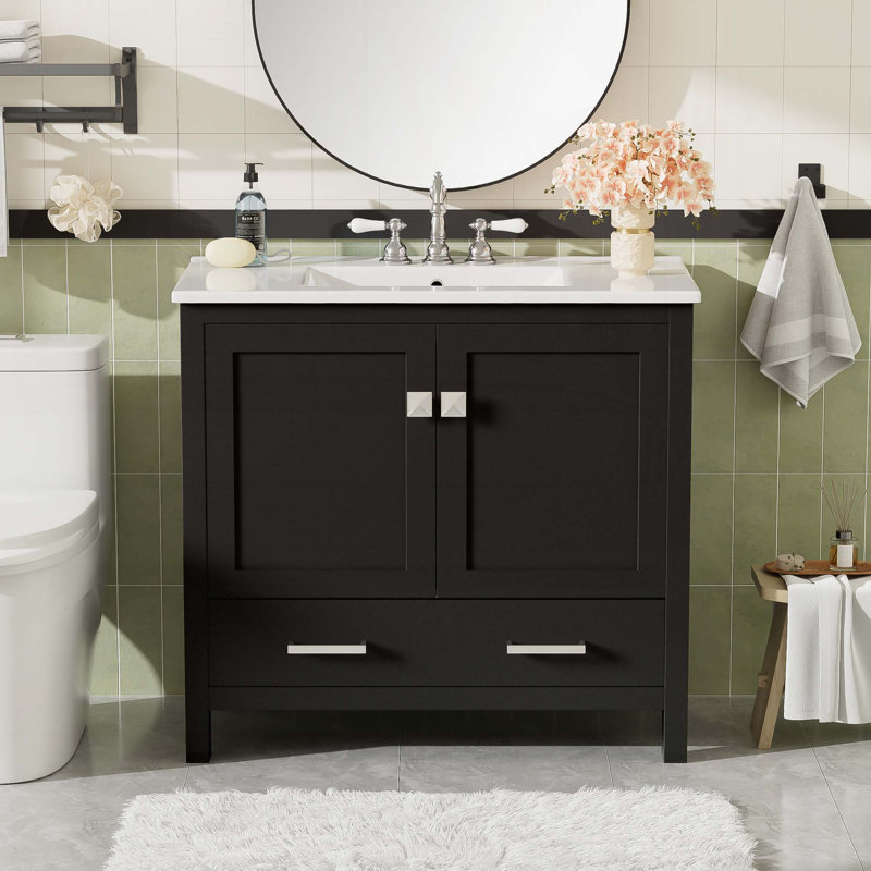 Meuble-lavabo 36 po avec lavabo en céramique, Noir