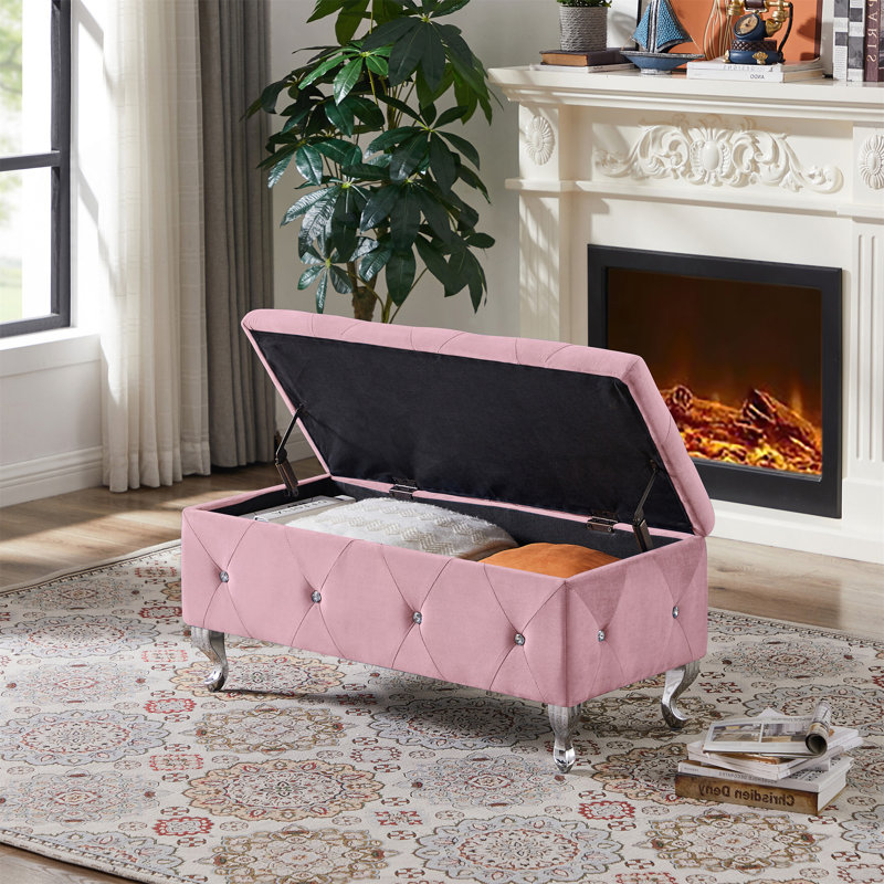 Storage Ottoman Bench, Pink