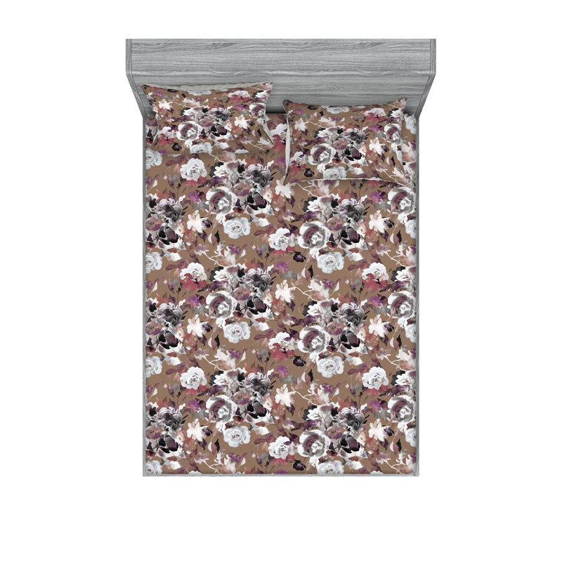Drap-housse et taies décoratives 3 pièces Ambesonne, Cacao, gris, mauve, taupe / floral