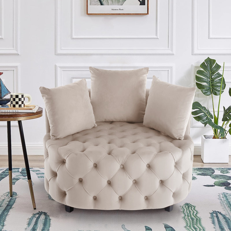 Fauteuil demi-tonneau en velours 36,6 po Keoka, Velours beige