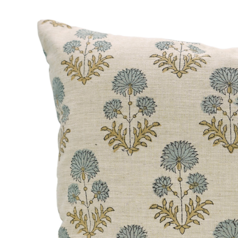 Fabdivine Handmade Floral Rishi Block Print Linen Pillow Cover Artisan Home Décor- 14X14 Inch, 14"H x 14"W