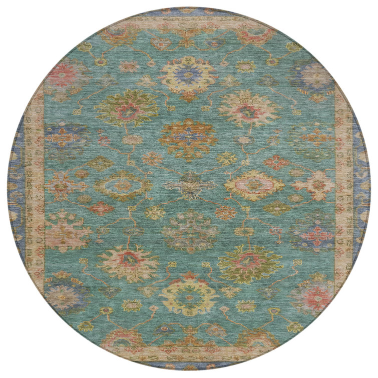 Machine Washable Indoor/Outdoor Xhevrie Teal Rug
