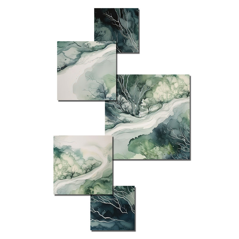 Vert et bleu marbré Dreamscape IV - ensemble de 5 reproductions sans cadre sur métal