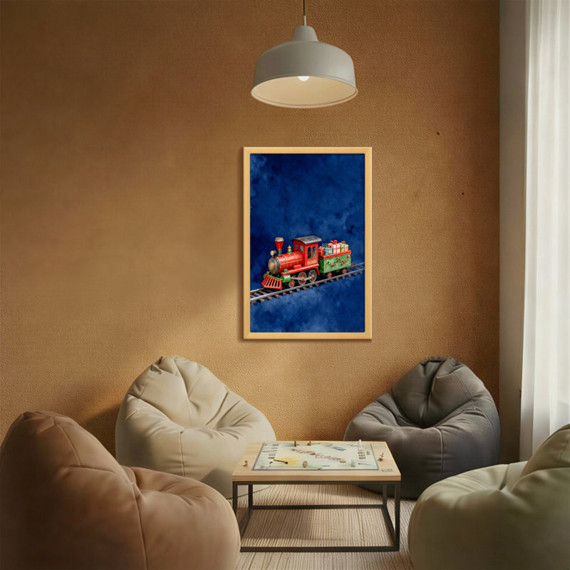 Train de Noël sur fond bleu, H 18 po x l 12 po