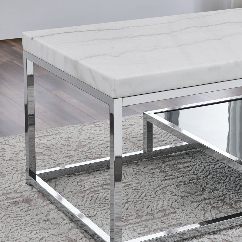 Rectangular Silver Marble and Glass Coffee Table with Storage