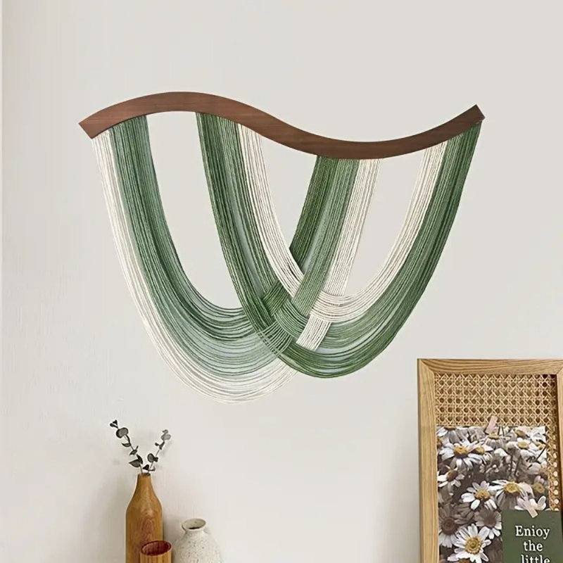 Art mural bohémien minimaliste en tissu - Vert, beige, croix brune, motif texturé suspendu pour le mariage et la décoration intérieure, aucune électricité nécessaire, facile à accrocher, décoration murale rustique moderne, art mural bohème, décoration de chambre mignonne, décoration murale suspendue