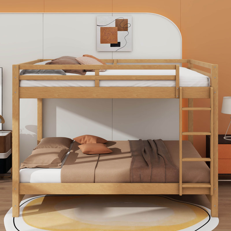 Lit superposé en bois robuste avec échelle d'accès et barrière de sécurité, Bois