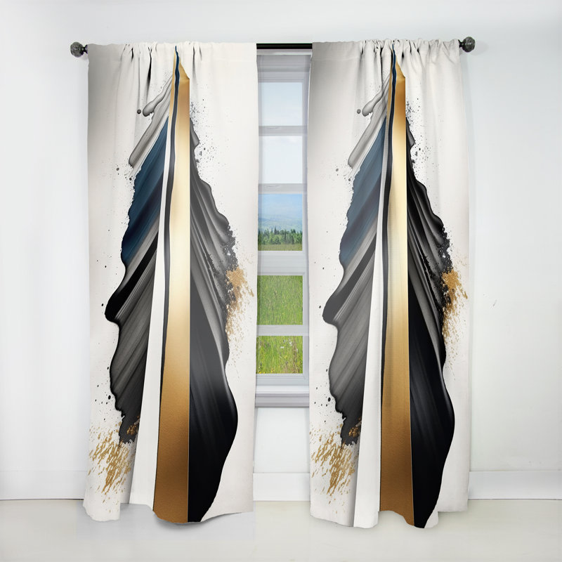 Black And Gold Cubic Expression VII - Abstract Velvet Curtain - 1 Panel, 52" W x 90" L
