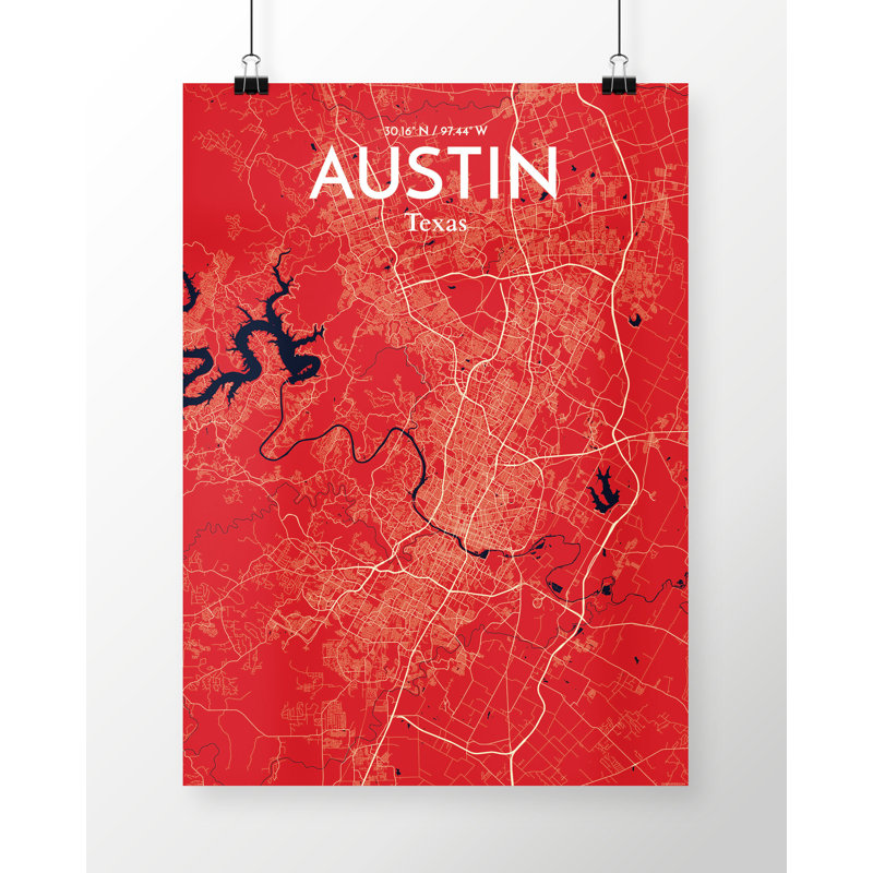 Austin City Map - No Frame Print, 50.8cm H x 40.6cm W x 0.13cm D, Pink
