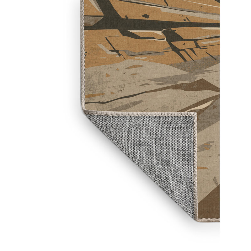 Tapis beige en laine rustique lavable à la machine Warmley Troll, 7x9