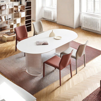 White sintered stone acrylic dining table set