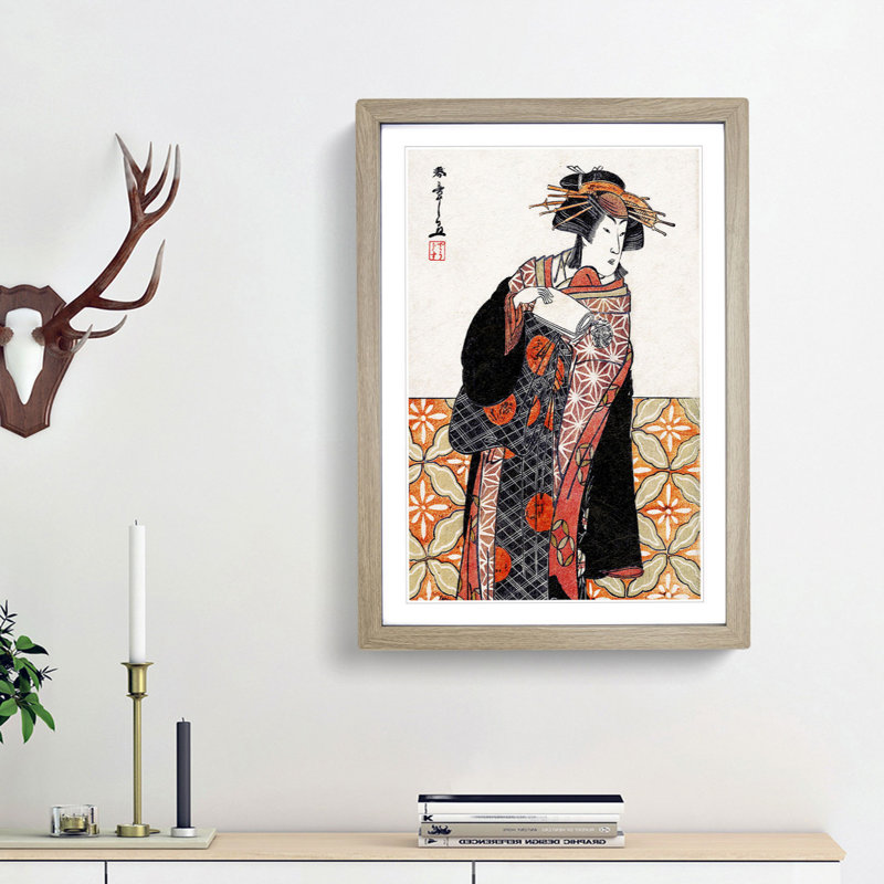 Nakamura Riko by Katsukawa Shunsho - Picture Frame Painting Print, 36cm H x 27cm W x 2cm D, Oak Framed