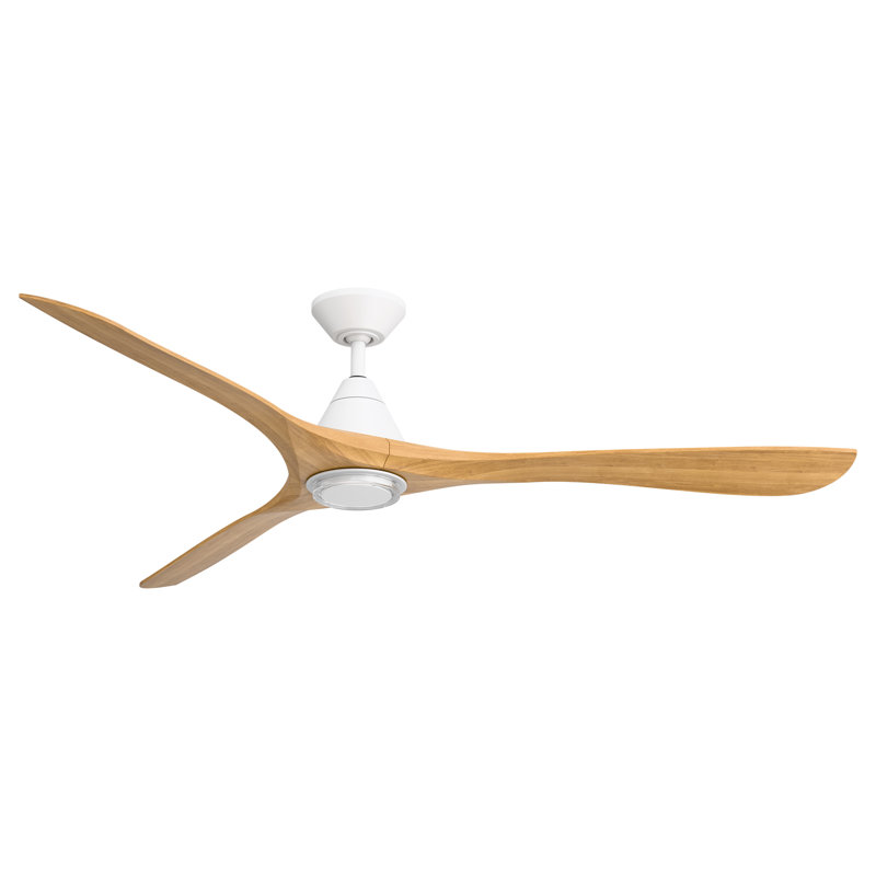Ventilateur de plafond intelligent à 3 pales en bois naturel Carve avec télécommande incluse, 72", Blanc mat / chêne miel