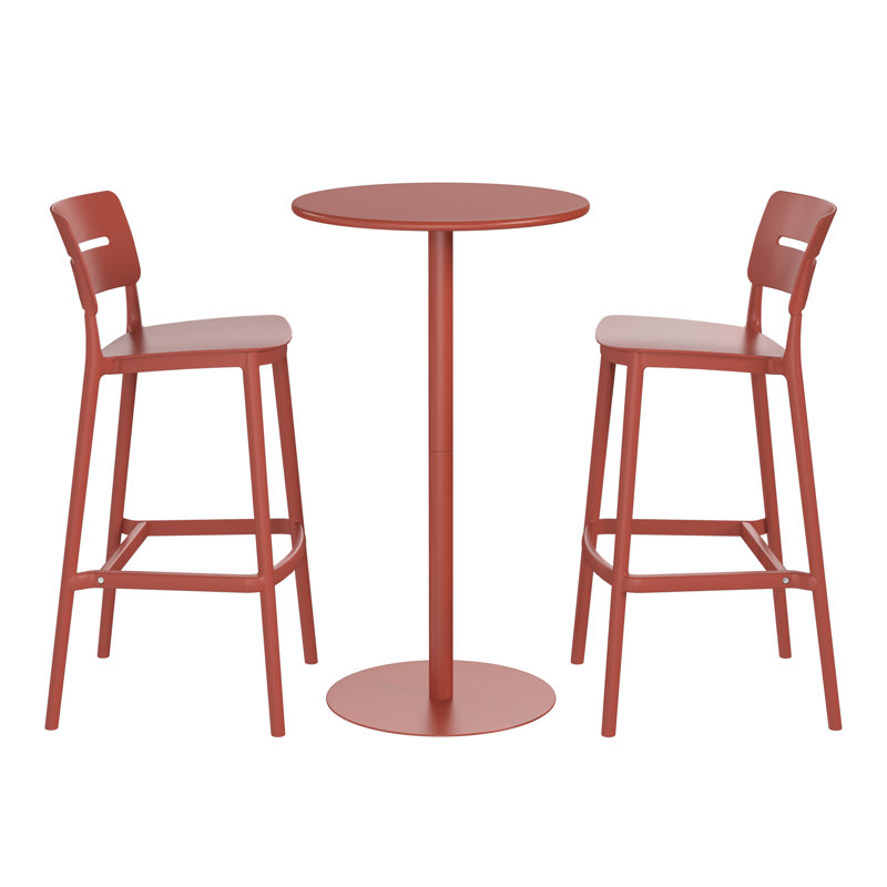 2-Person Outdoor Round Dining Set Bar Height, Red