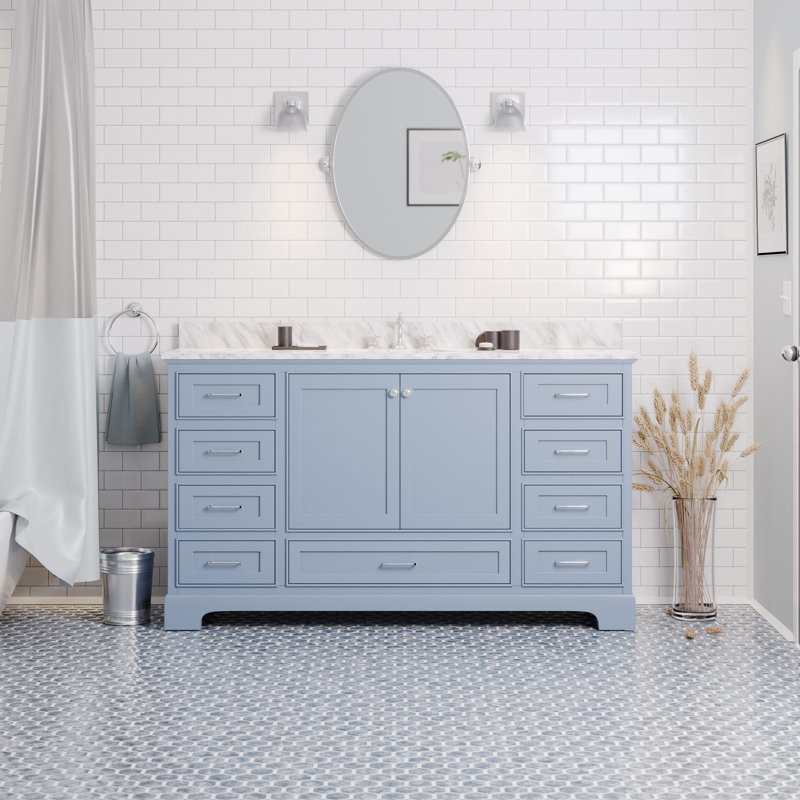 Larosa 60'' Single Bathroom Vanity with Top, Powder Blue, Carrara Marble
