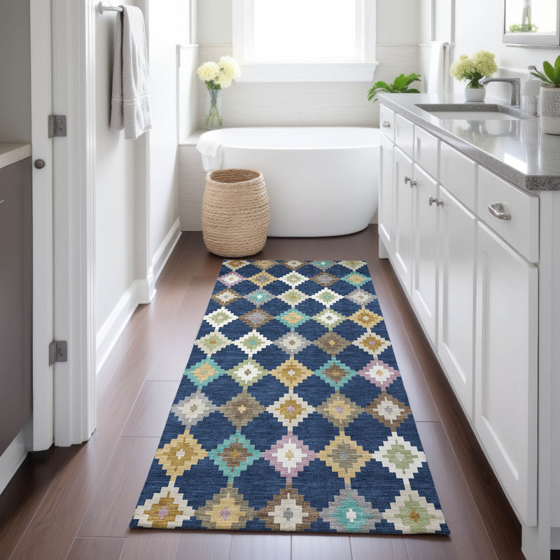Machine Washable Indoor/Outdoor Chantille ACN2513 Kids Rug, Runner 2'3" x 7'6", Navy