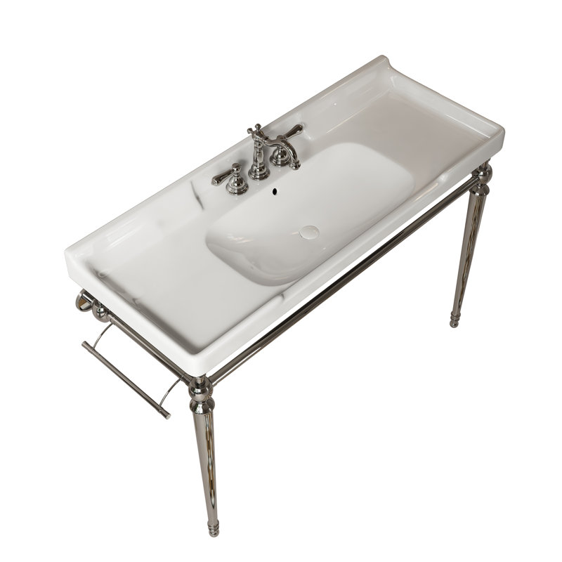 Lavabo de salle de bain VICI en céramique blanche de 122 cm (48 po) avec 3 trous prépercés pour robinetterie et trop-plein