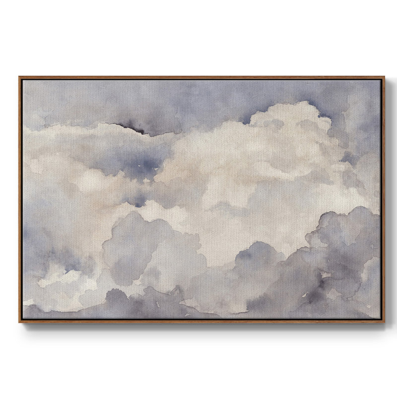 «Clouds In Neutral I», peinture sur toile encadrée, H 17 po x l 25 po x P 2 po, Cadre noyer