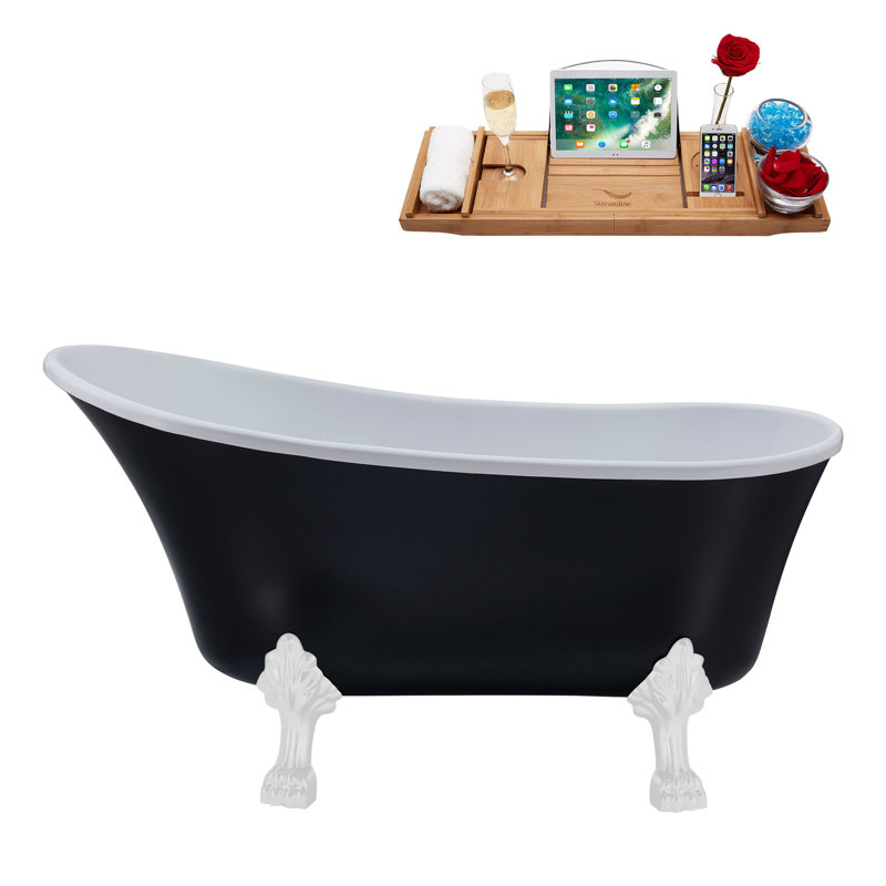 59.1'' x 27.6'' Soaking Acrylic Bathtub, Brushed Nickel, Glossy White