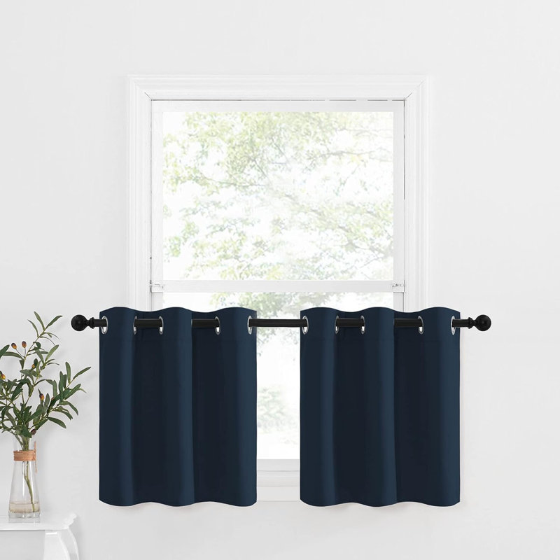 NICETOWN Blackout Small Window Valances, Rustic Farmhouse Curtains Grommet Top Thermal Insulated Window Drapes for Kitchen/Bathroom/Basement, 2 Panels.