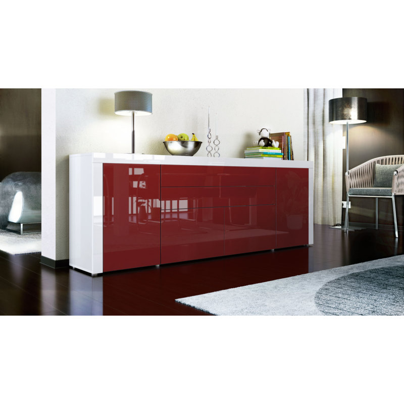 Sideboard Mccutcheon, Burgundy (Glossy)/White (Glossy)