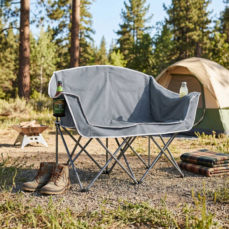Oversized Portable Duo Camping Loveseat, Ergonomic Padded Armrests & Built-In Convenient Cup Holders, Suitable For Camping, Beach