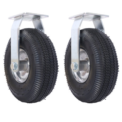 10IN CASTER Pneumatic Tire(2PCS RIGID), Caster Wheel, Rigid Plate, Steel Hub With Ball Bearings, 5/8-Inch Bore Centered Axle -Black