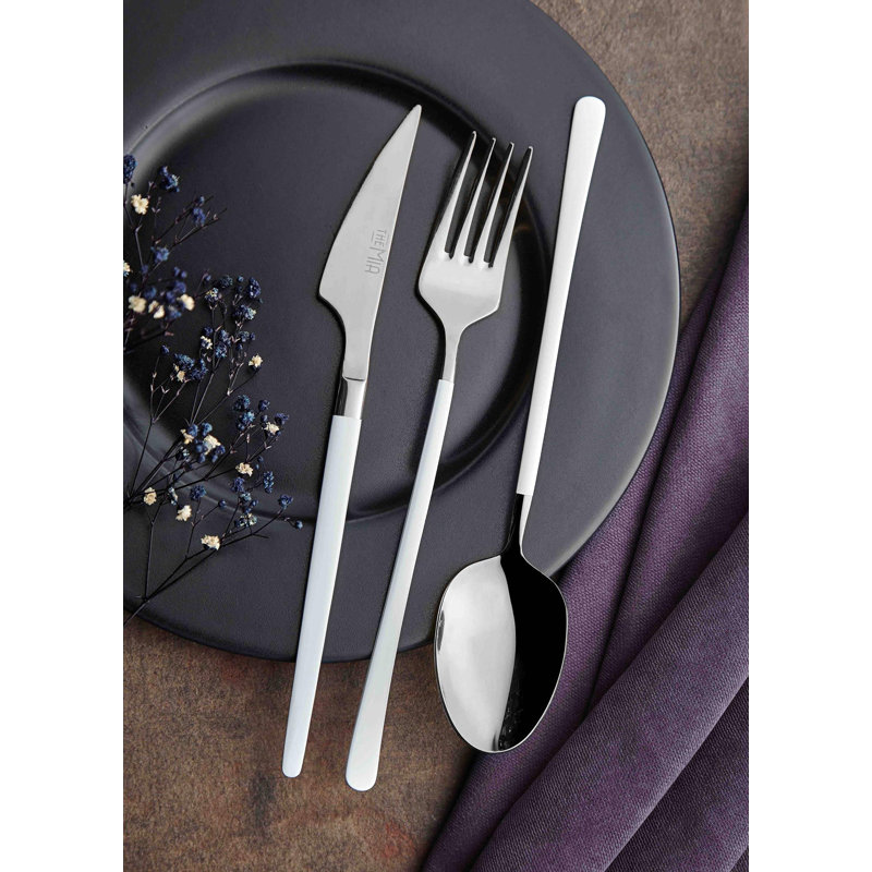 Vina Series Silver & White Cutlery, Set Of 24, Silver/White