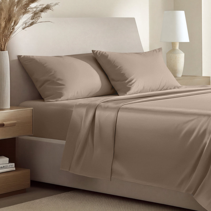 400 Thread Count Sateen Sheet Set, Queen Sheet Set with 2 Pillowcases, Taupe