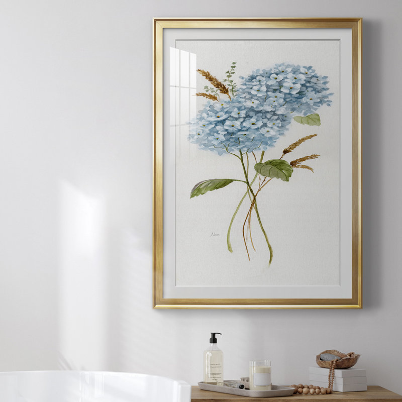 " Petite Blue Hydrangea I ", Gold, 24.5" H x 18.5" W
