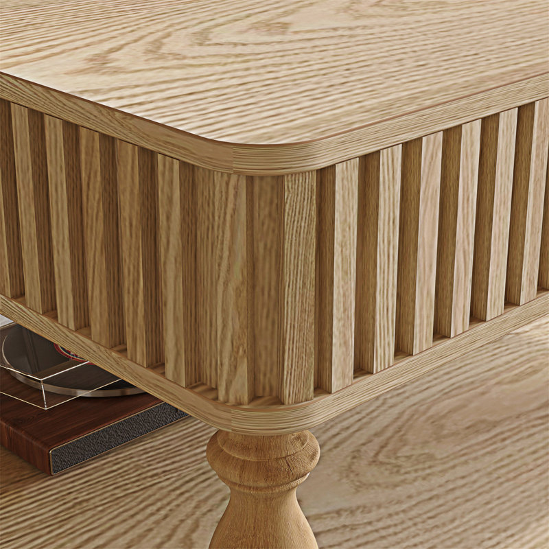 Table basse à plateau relevable avec rangement, Bois naturel