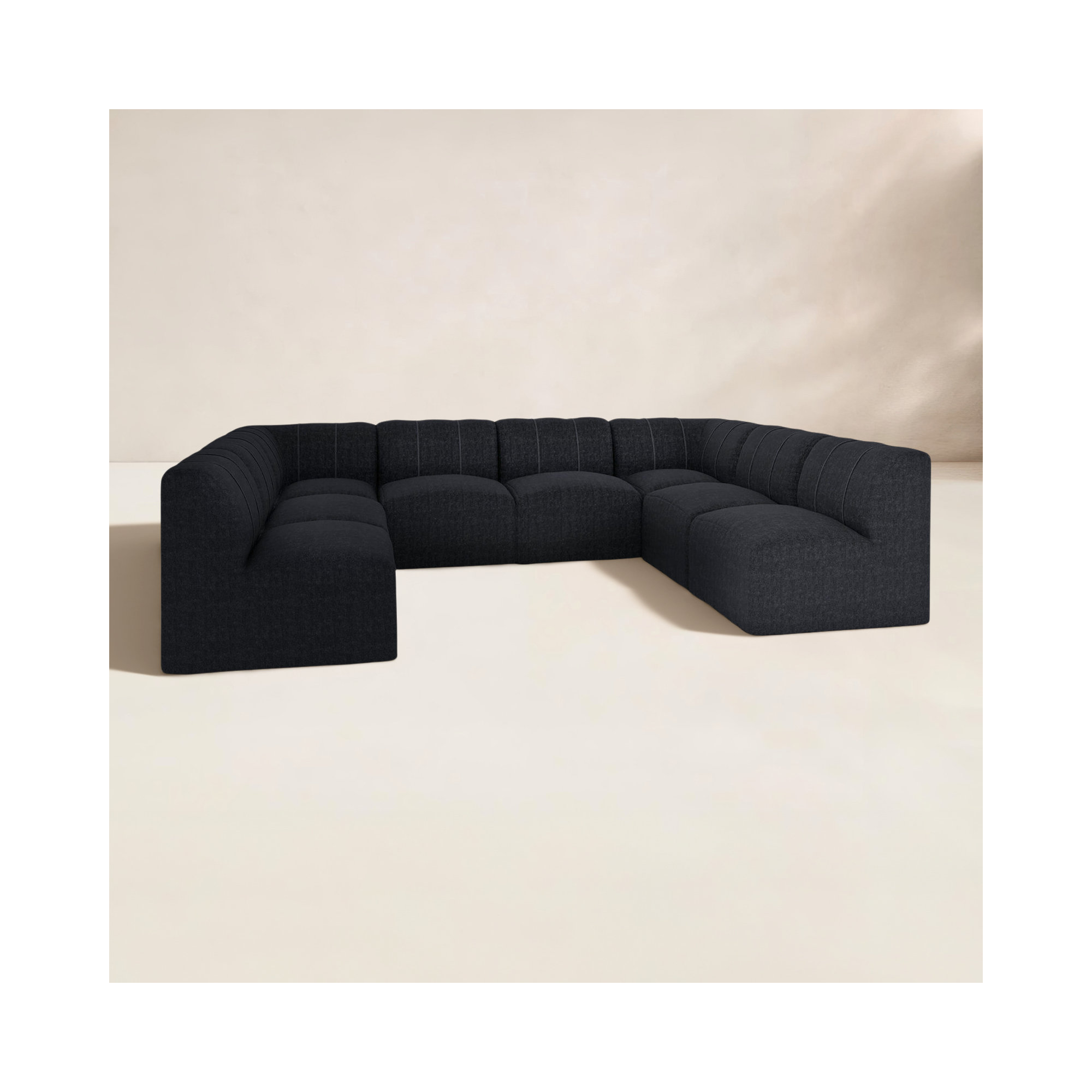 Praia 124" Sunbrella Outdoor U Sectional, Canvas Black Sunbrella® Canvas