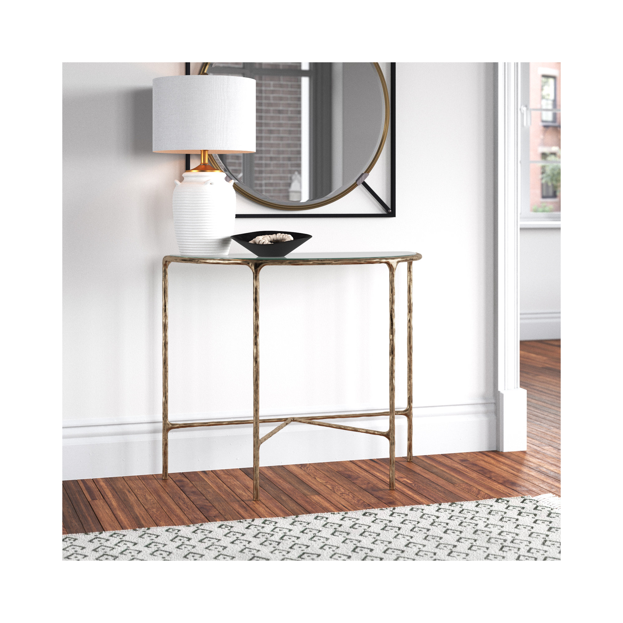 Evelynn 36'' Console Table, Clear, Brass 