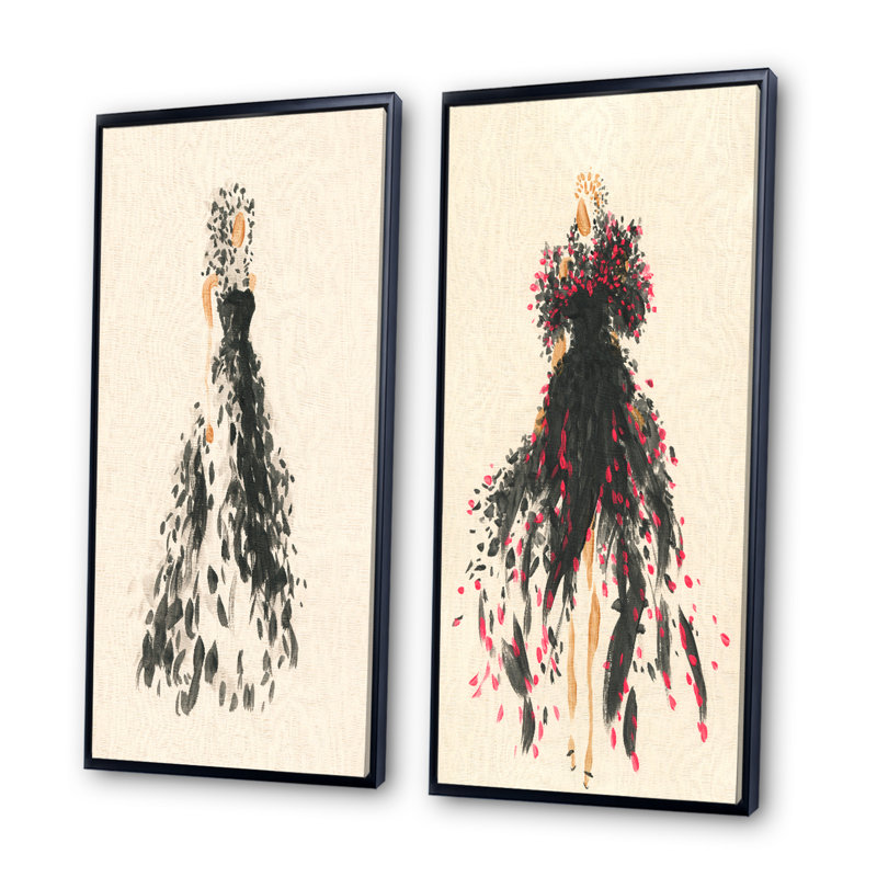 «Fashion Woman Line Art III», ensemble de 2 impressions sur toile, H 40 po x l 40 po x P 1 po, Cadre flottant noir